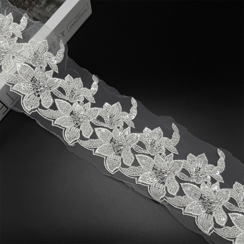 GCW-36-JYB006CEF-1 Beaded Floral Lace Trim for Bridal Wedding Dresses